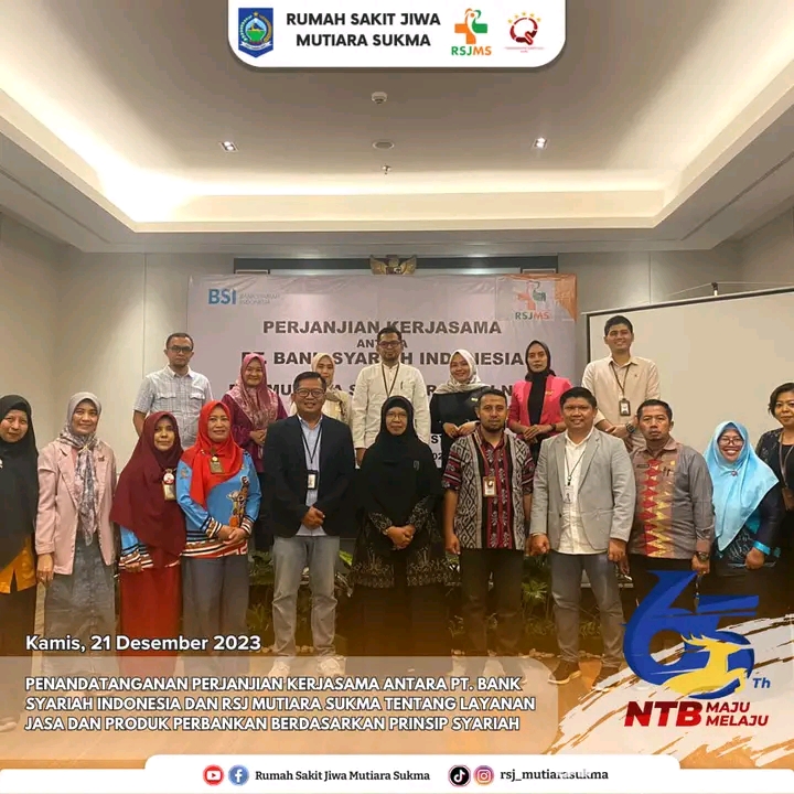 PENANDATANGANAN PERJANJIAN KERJA SAMA ANTARA PT. BANK SYARIAH INDONESIA DAN RSJ MUTIARA SUKMA TENTANG LAYANAN JASA DAN PRODUK PERBANKAN BERDASARKAN PRINSIP SYARIAH